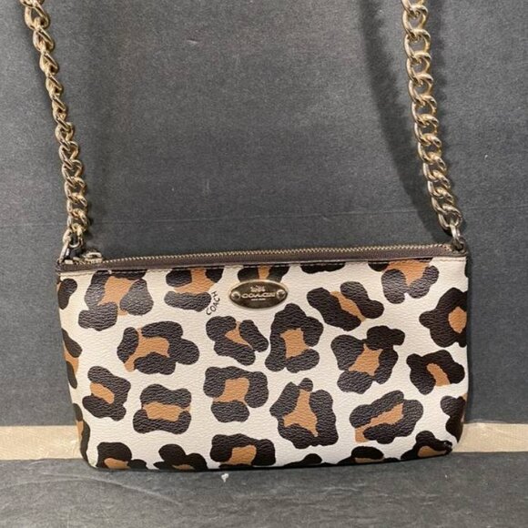 Coach Purse Ocelot Crossbody Small Leopard Print Leather Chain Shoulder Bag - Picture 3 of 4